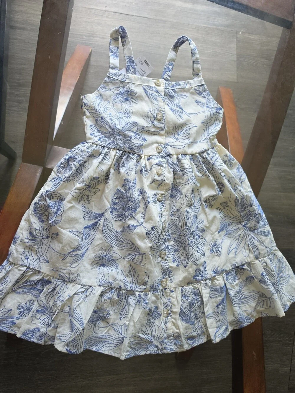 Gymboree Cream Dress with Blue Floral Print and Front Bow